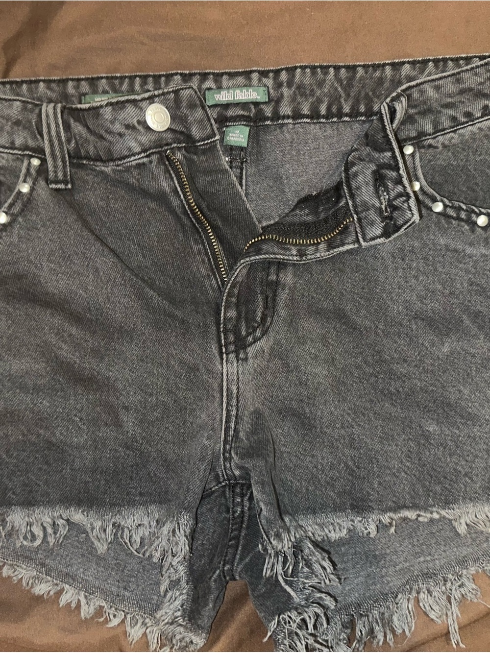 wild fable black denim shorts with frayed hem